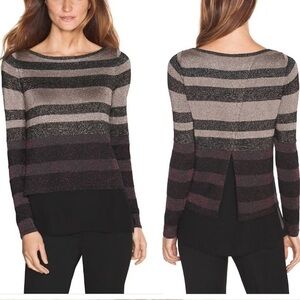 WHBM METALLIC STRIPE SPLIT BACK SWEATER